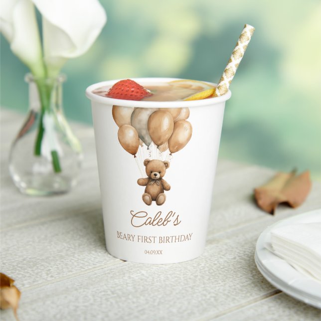 Vasos De Papel Boho Teddy Bear Beary First Birday Party (in situ)