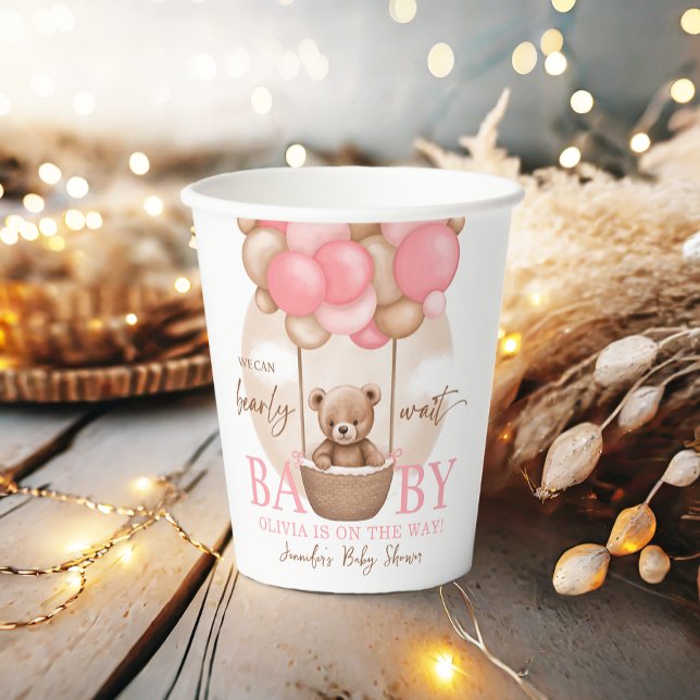 Vasos De Papel Boho Teddy Bear Chica Pink Bearly Wait Baby Shower (Subido por el creador)