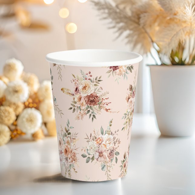 Vasos De Papel Boho Terracotta Floral Baby Shower (Subido por el creador)