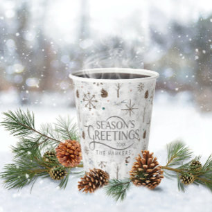 Vasos De Papel Boho Twigs & Pinecone Navidades ID986