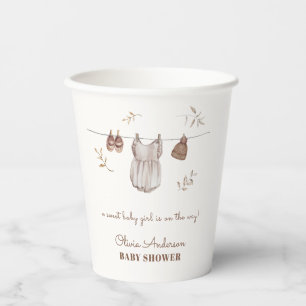 Vasos De Papel Boho Vintage Watercolor Chica Set Baby Shower