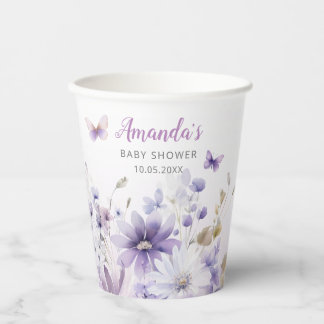 Vasos De Papel Boho Watercolor Floral Butterfly Chica Baby Shower