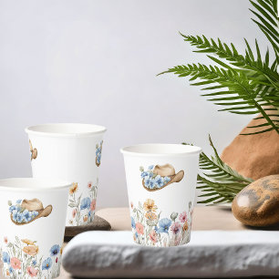 Vasos De Papel Boho Western Cowboy Gorra y Wildflowers