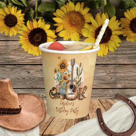 Vasos De Papel Boho Western Guitar Sunflowers fiesta de cumpleaño