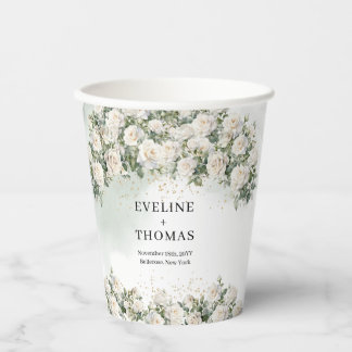 Vasos De Papel Boho White Roses verde y boda de oro