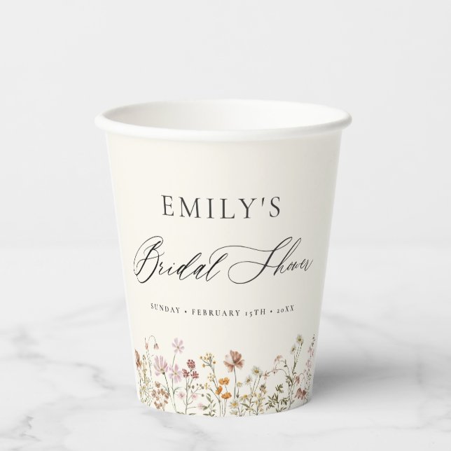 Vasos De Papel Boho Wildflower Bridal Shower Garden Script (Anverso)