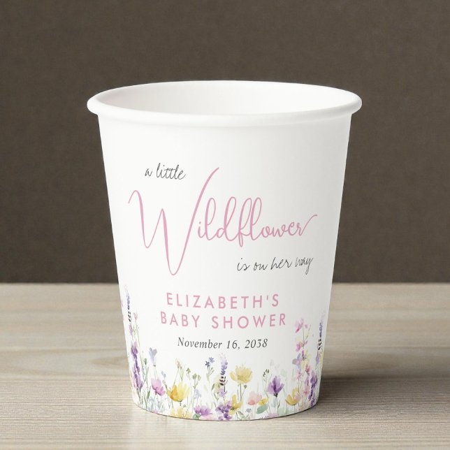 Vasos De Papel Boho Wildflower Watercolor Baby Shower (Boho Wildflower Watercolor Baby Shower Paper Cups)