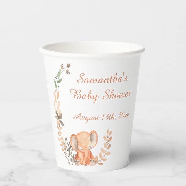 Vasos De Papel Boho Wildflowers Baby Elephant Baby Shower (Anverso)