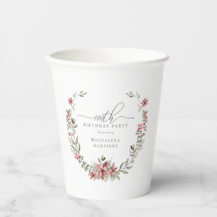 Vasos De Papel Boho Winter Greenery Red Floral 100 cumpleaños