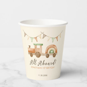 Vasos De Papel Boho Wood Train Transport Kids Cumpleaños