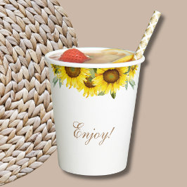 Vasos De Papel Boho Yellow Sunflower Baby Girl Ducha