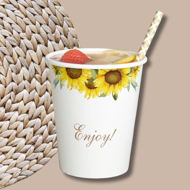 Vasos De Papel Boho Yellow Sunflower Baby Girl Ducha (Subido por el creador)