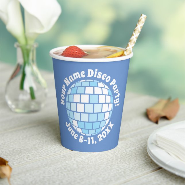 Vasos De Papel Bola de discoteca azul retro PERSONALIZADA (in situ)