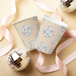 Vasos De Papel Bola de Discoteca Retro Plateada y Beige para Desp