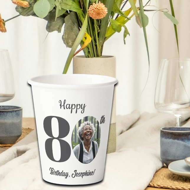 Vasos De Papel Bold 80th Birthday Party Photo (Subido por el creador)