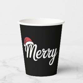 Vasos De Papel Bold Black Merry Christmas Santa Hat