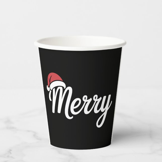Vasos De Papel Bold Black Merry Christmas Santa Hat (Anverso)
