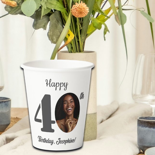 Vasos De Papel Bold Happy 40th Birthday Photo (Subido por el creador)