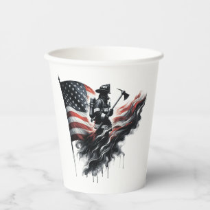 Vasos De Papel Bombero americano. Bandera de los Estados Unidos.