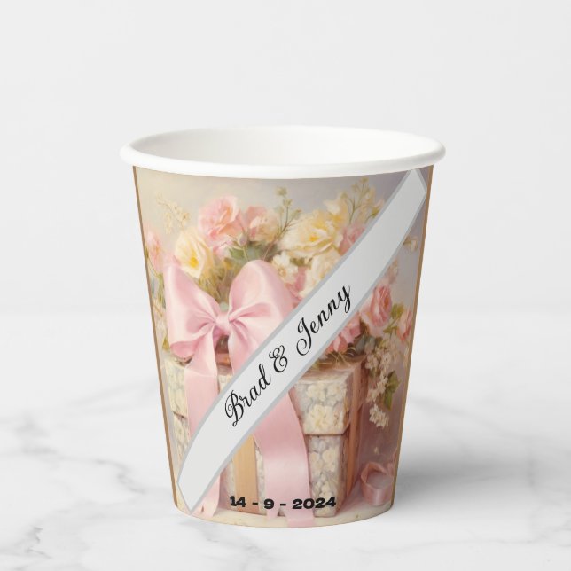 Vasos De Papel Bonita caja de regalo Boda con flores (Anverso)