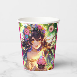Vasos De Papel Bonito Anime Chica con tarta Cumpleaños
