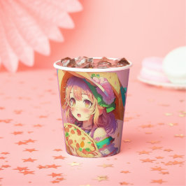 Vasos De Papel Bonito Anime Chica llevando una pizza