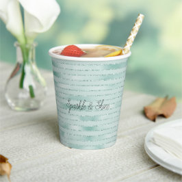 Vasos De Papel Bonito Aqua Mint Glitzy Purpurinas Stripes