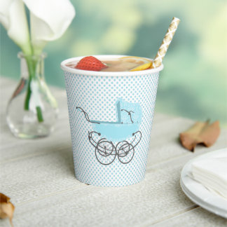 Vasos De Papel Bonito Blue Baby Buggy and Polka Dots