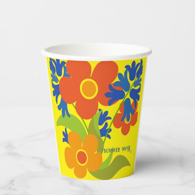 Vasos De Papel Bonito diseño floral de verano (Anverso)