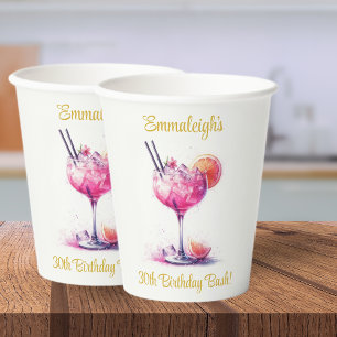 Vasos De Papel Bonito en un cóctel con temas rosados Cumpleaños