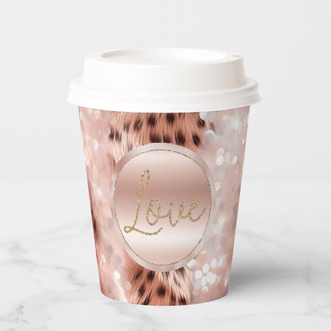 Vasos De Papel Bonito Girly Rosa Gold Leopard Bokeh (Anverso)