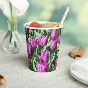 Vasos De Papel Bonito Morado Tulips Floral