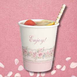 Vasos De Papel Bonito Shabby Chic Chica Pink Floral Baby Shower
