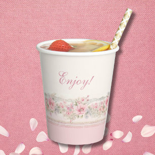 Vasos De Papel Bonito Shabby Chic Chica Pink Floral Baby Shower
