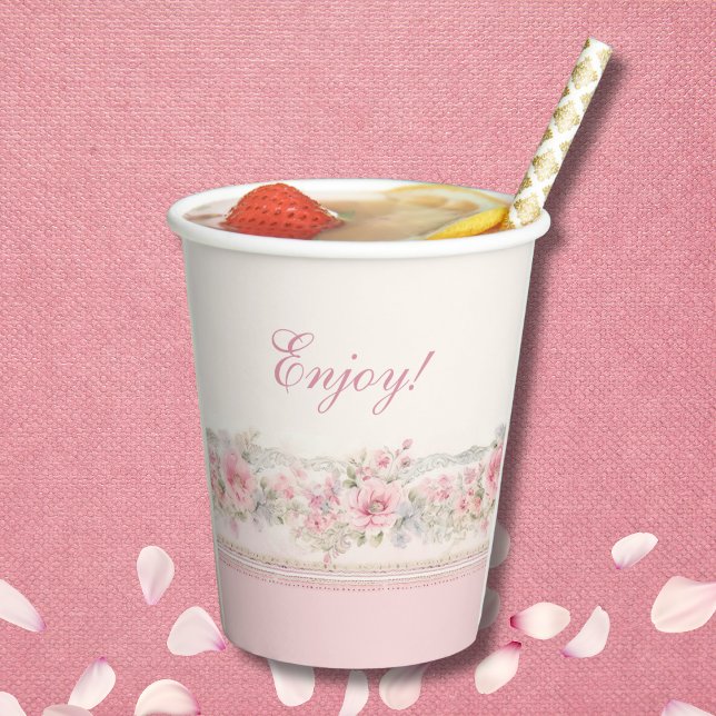 Vasos De Papel Bonito Shabby Chic Chica Pink Floral Baby Shower (Subido por el creador)