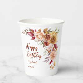Vasos De Papel Bonito Terracotta Otoño Cumpleaños Botánico Floral