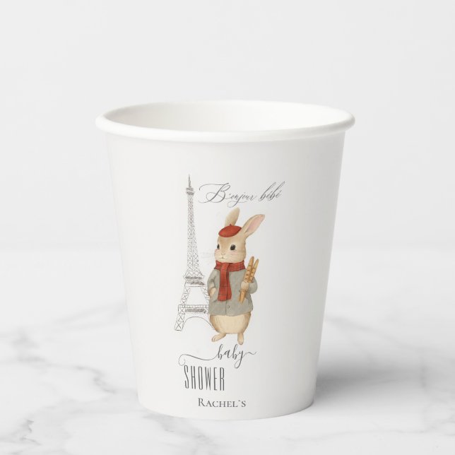 Vasos De Papel Bonjour Bebe French Rabbit Baby Shower (Anverso)