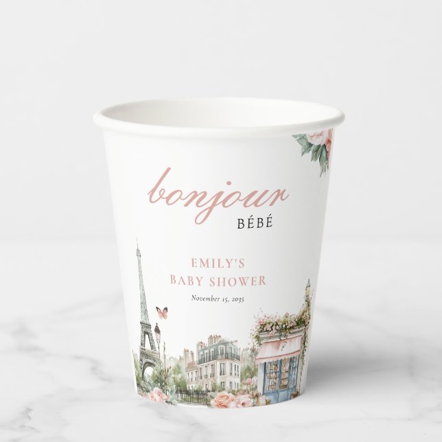 Vasos De Papel Bonjour Bébé Paris Baby Shower francés (Anverso)
