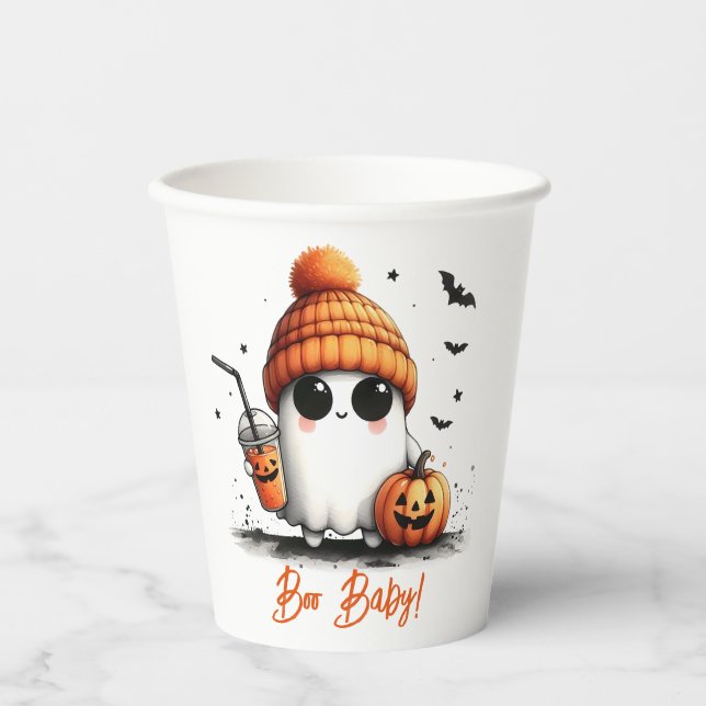 Vasos De Papel Boo Bebé Fantasma y Calabaza Halloween (Anverso)