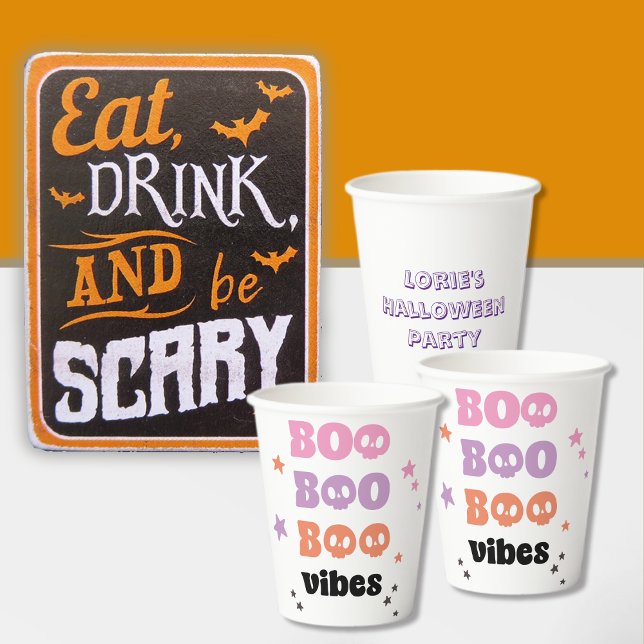 Vasos De Papel BOO BOO BOO Vibes Halloween Nombre personalizado (Subido por el creador)