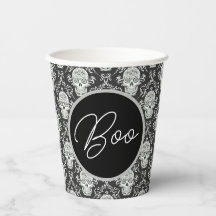 ¡Boo! Copa gótica de papel de damasco de cráneo