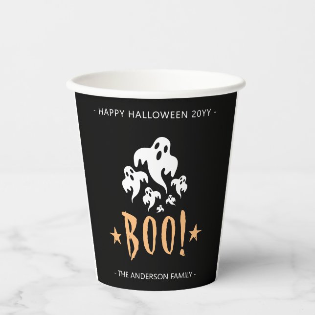Vasos De Papel Boo feliz de Halloween personalizado (Anverso)