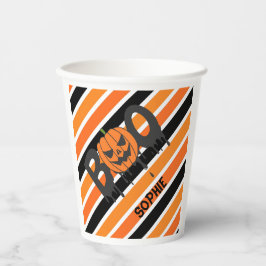 Vasos De Papel Boo Halloween Naranja y franjas negras