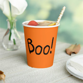 Vasos De Papel Boo naranja tipografía escrita a mano linda Hallow