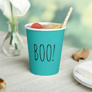 Vasos De Papel Boo verde azulado y negro minimalista simple Hallo