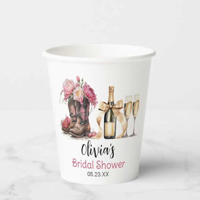 Vasos De Papel Boots and Bubbles Bridal Shower Last rodeo (Anverso)