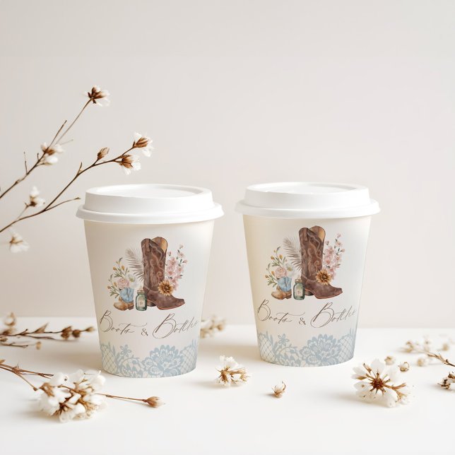 Vasos De Papel Boots & Botellas Blue Cowboy Baby Shower Occidenta (Boots & Bottles Blue Cowboy Western Baby Shower Paper Cups)