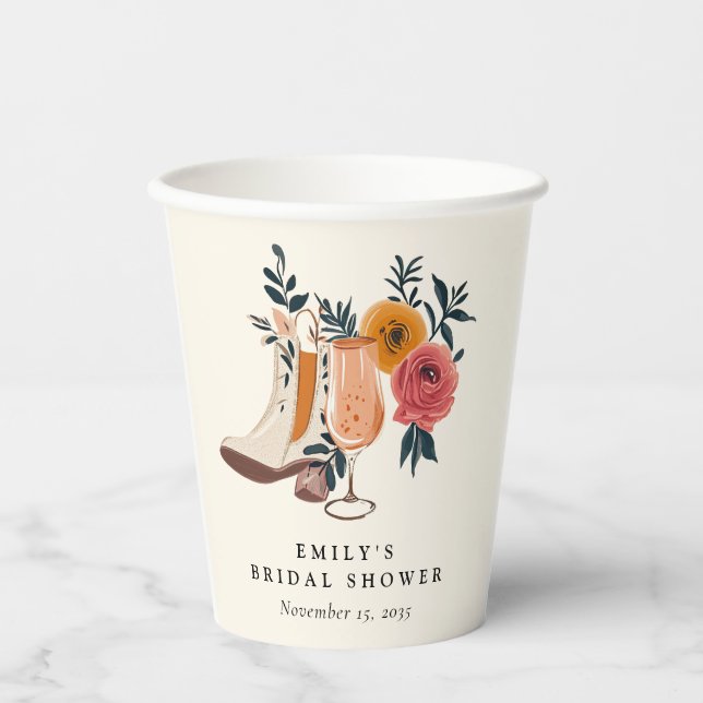 Vasos De Papel Boots & Bubbly Western Brillante Ducha (Anverso)