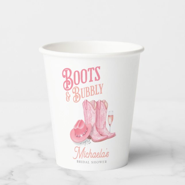 Vasos De Papel Boots & Bubbly Western Cowgirl Pink Brillain (Anverso)