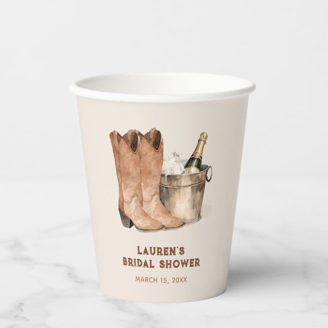Vasos De Papel Boots de Cowboy occidentales y ducha de novias bur (Anverso)